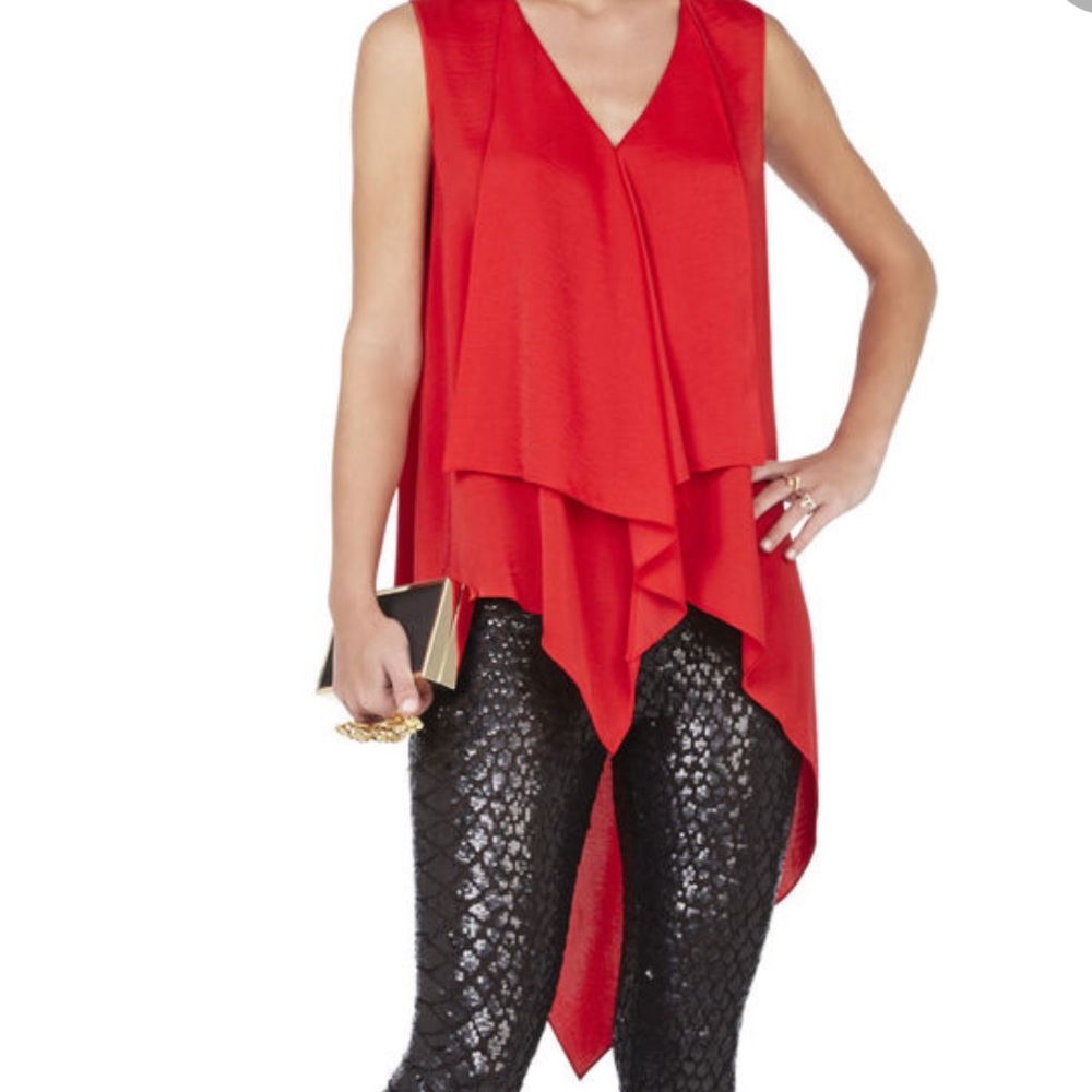 BCBGMAXAZRIA Asymmetric Red Blouse